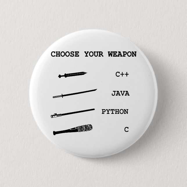 Java vs C++ vs Python vs C Programming Language Button (Front)