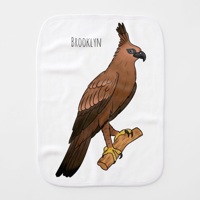 Javan hawk eagle bird cartoon illustration baby burp cloth (Front)