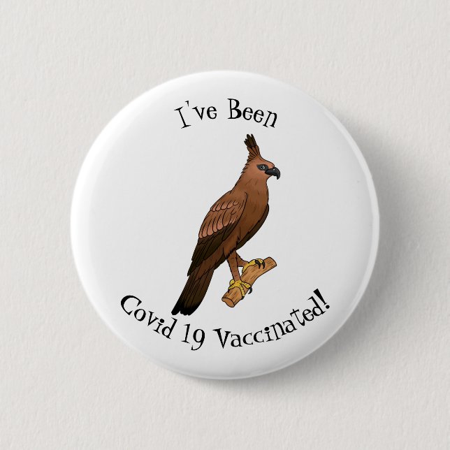 Javan hawk eagle bird cartoon illustration button (Front)