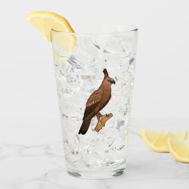 Javan hawk eagle bird cartoon illustration  glass (Front Ice)