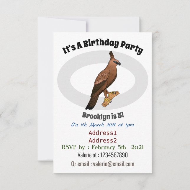 Javan hawk eagle bird cartoon illustration invitation (Front)
