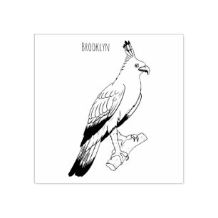 Javan hawk eagle bird cartoon illustration rubber stamp