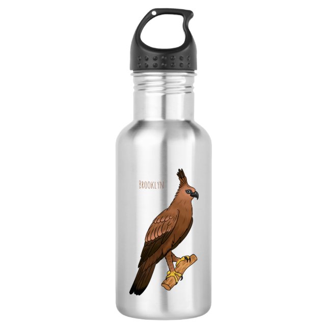 Javan hawk eagle bird cartoon illustration  stainless steel water bottle (Front)