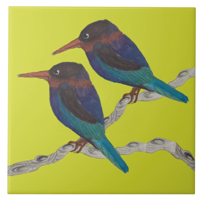 Javan Kingfishers on a Ceramic Tile (Front)