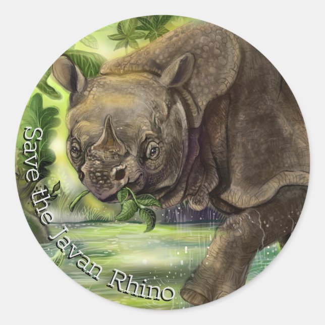 Javan Rhino Art Classic Round Sticker (Front)
