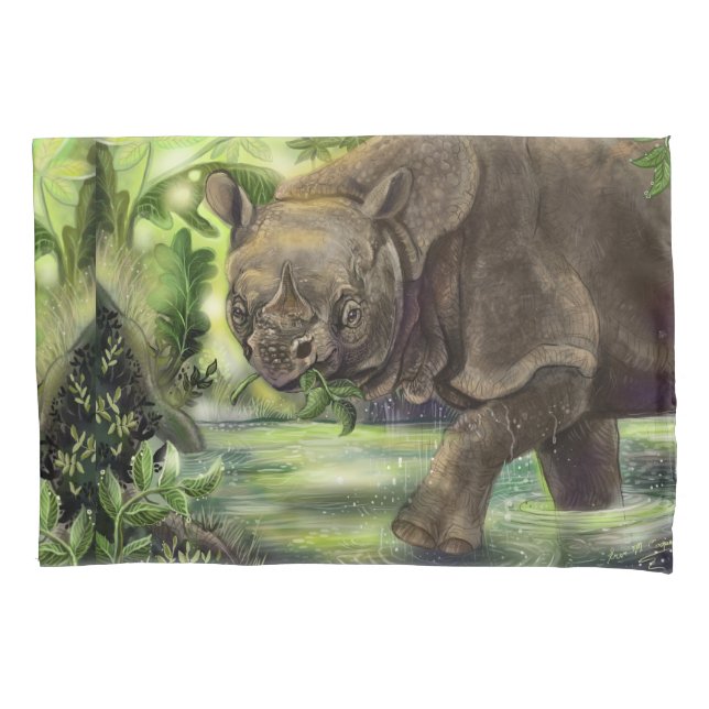 Javan Rhino Art Pillow Case (Front)