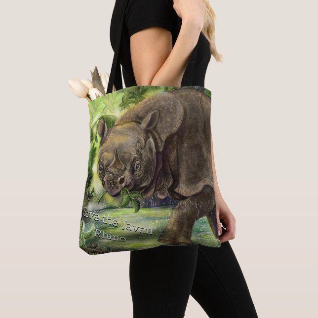 Javan Rhino Art Tote Bag (Close Up)
