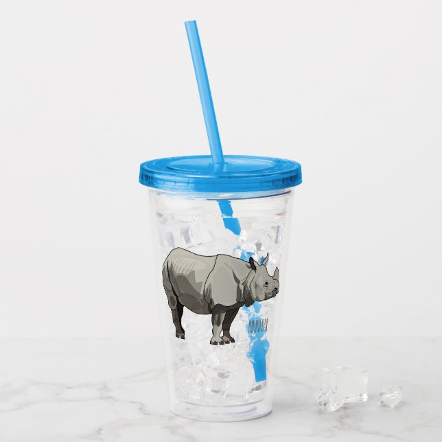 Javan rhinoceros cartoon illustration acrylic tumbler (Front Ice)