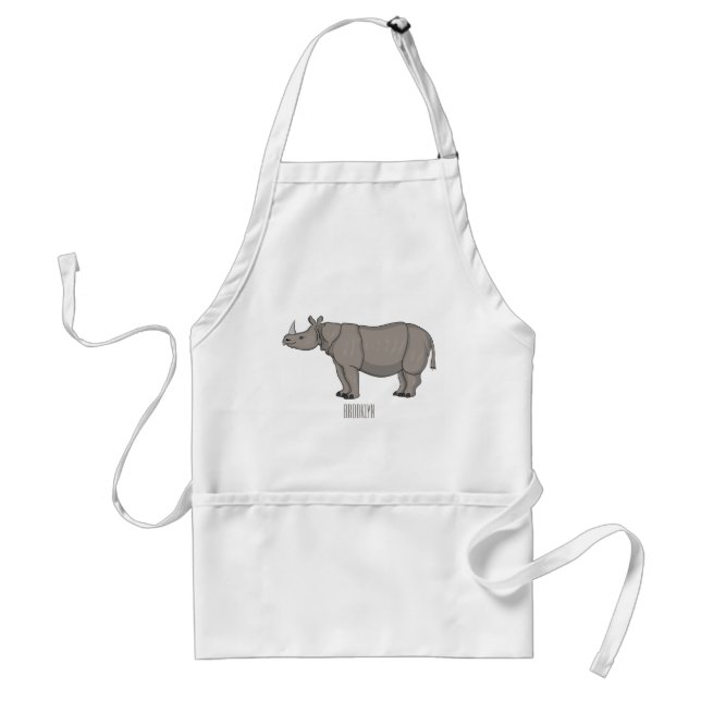 Javan rhinoceros cartoon illustration  adult apron (Front)