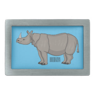 Javan rhinoceros cartoon illustration belt buckle
