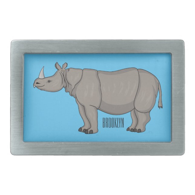 Javan rhinoceros cartoon illustration  belt buckle (Front)
