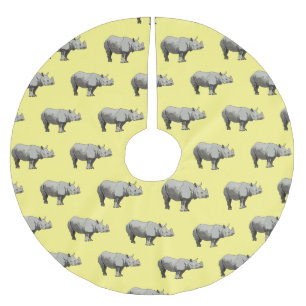 Javan rhinoceros cartoon illustration brushed polyester tree skirt