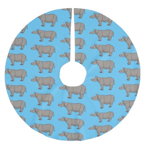 Javan rhinoceros cartoon illustration brushed polyester tree skirt