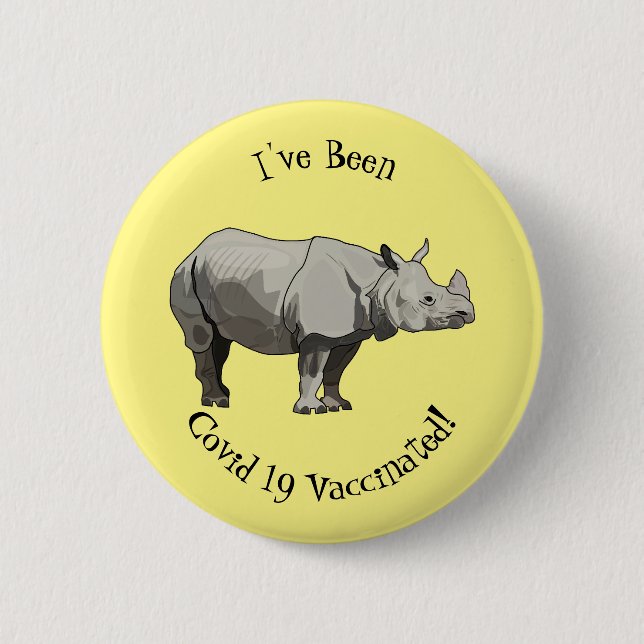 Javan rhinoceros cartoon illustration button (Front)