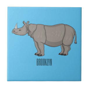 Javan rhinoceros cartoon illustration ceramic tile