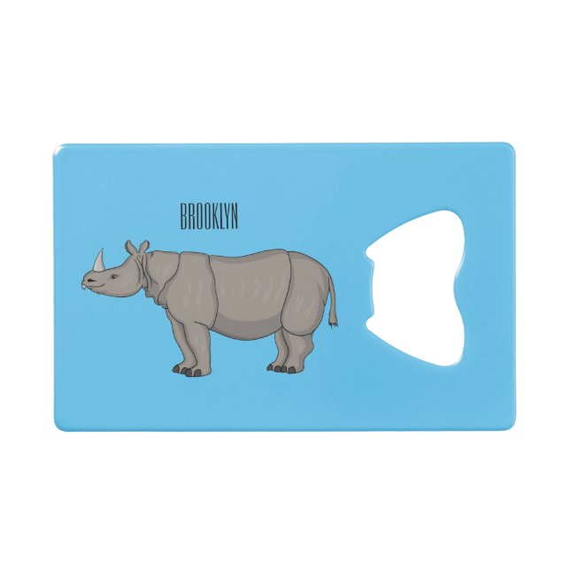 Javan rhinoceros cartoon illustration credit card bottle opener (Front (Horizontal))