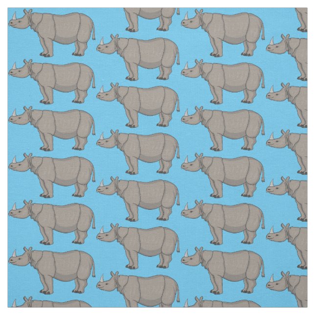 Javan rhinoceros cartoon illustration fabric (Swatch)