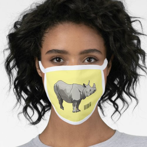 Javan rhinoceros cartoon illustration  face mask