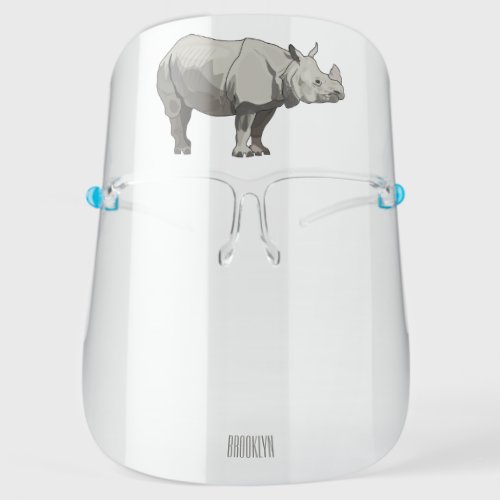 Javan rhinoceros cartoon illustration  face shield