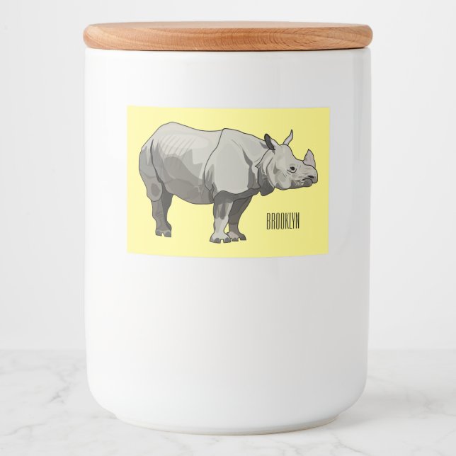 Javan rhinoceros cartoon illustration food label (Front)