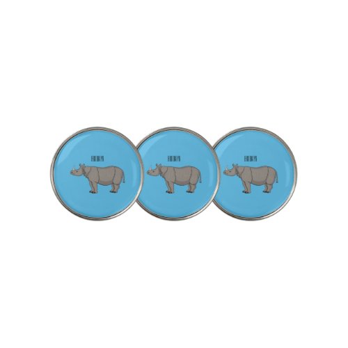 Javan rhinoceros cartoon illustration golf ball marker