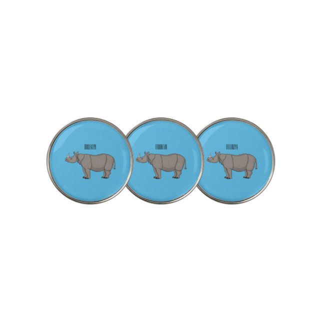Javan rhinoceros cartoon illustration golf ball marker (3 Up)