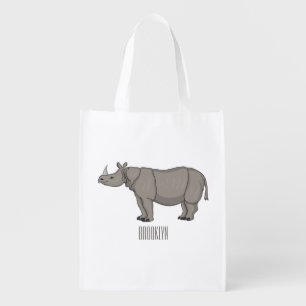 Javan rhinoceros cartoon illustration  grocery bag