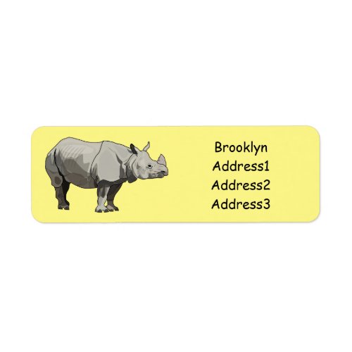 Javan rhinoceros cartoon illustration label