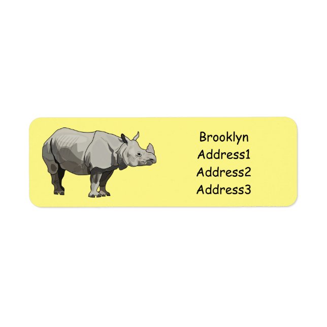 Javan rhinoceros cartoon illustration label (Front)