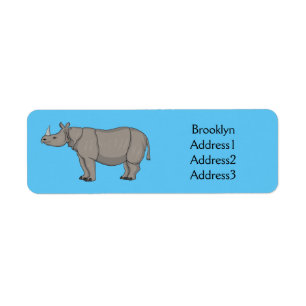 Javan rhinoceros cartoon illustration label