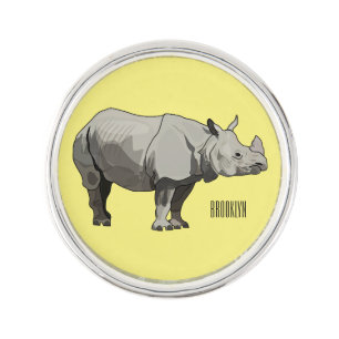 Javan rhinoceros cartoon illustration lapel pin