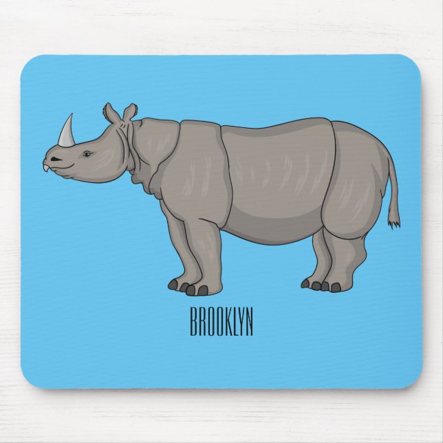 Javan rhinoceros cartoon illustration mouse pad (Front)