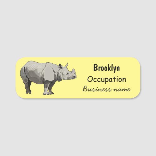 Javan rhinoceros cartoon illustration name tag