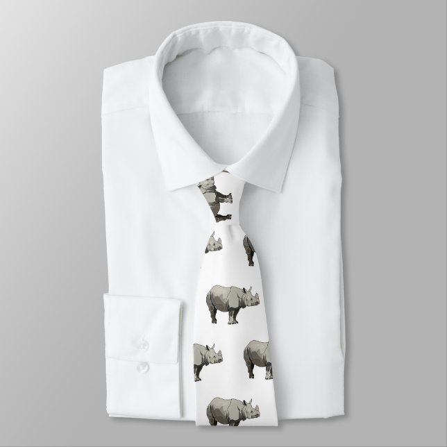 Javan rhinoceros cartoon illustration neck tie (Tied)