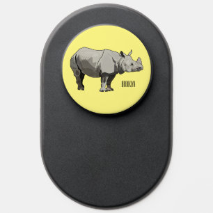 Javan rhinoceros cartoon illustration PopSocket