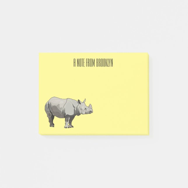 Javan rhinoceros cartoon illustration post-it notes (Front)