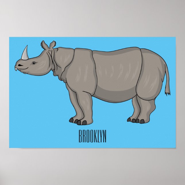 Javan rhinoceros cartoon illustration  poster (Front)