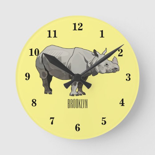 Javan rhinoceros cartoon illustration round clock