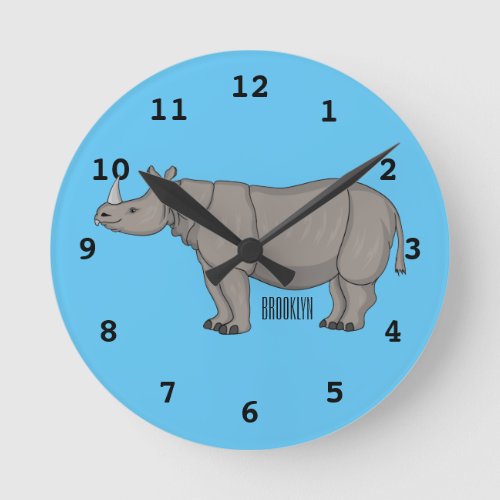 Javan rhinoceros cartoon illustration round clock