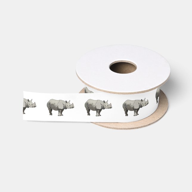 Javan rhinoceros cartoon illustration satin ribbon (Spool)