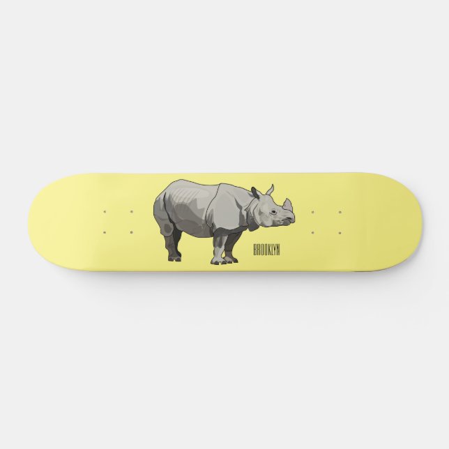 Javan rhinoceros cartoon illustration skateboard (Horz)