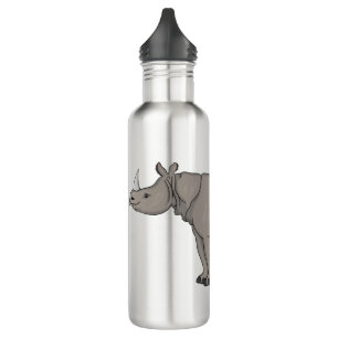 Javan rhinoceros cartoon illustration  stainless steel water bottle