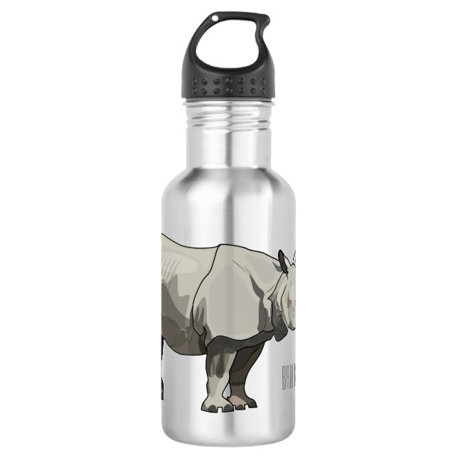 Javan rhinoceros cartoon illustration stainless steel water bottle (Front)