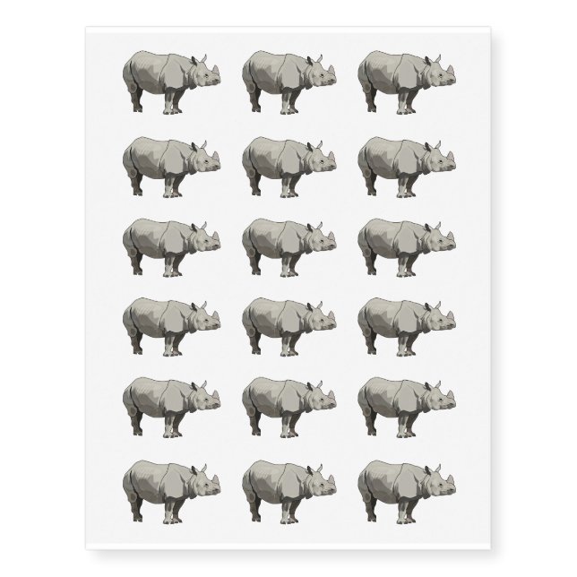 Javan rhinoceros cartoon illustration temporary tattoos (Front)