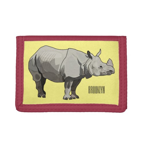 Javan rhinoceros cartoon illustration trifold wallet