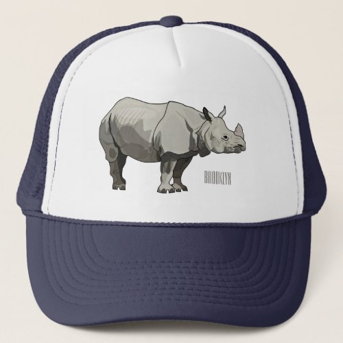 Javan rhinoceros cartoon illustration trucker hat