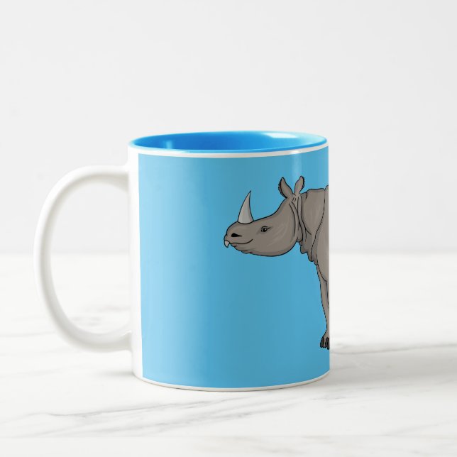 Javan rhinoceros cartoon illustration Two-Tone coffee mug (Left)