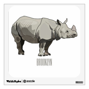 Javan rhinoceros cartoon illustration wall decal