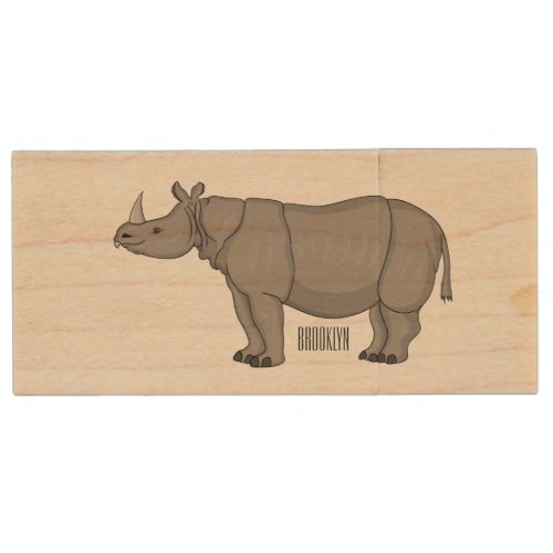 Javan rhinoceros cartoon illustration  wood flash drive