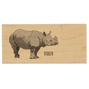 Javan rhinoceros cartoon illustration wood flash drive